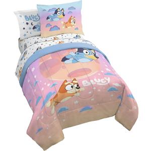 Jay Franco Bluey & Bingo Full Comforter Set - 7 Piece Bed Set Includes Sheet Set & Pillow Covers - Super Soft Clouds & Stars Kids Bedding