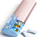 Vaydeer Metal 7 Day Pill Organizer 2 Times a Day  AM PM Weekly Travel Pill Case with Moisture-Proof Desiccant, Airtight Large Capacity Pill Box for Vitamins, Medications & Supplements (Rose Gold)