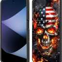 for Moto G 5G 2024 Case Built in Slide Camera Lens Cover,Heavy Duty Shockproof Protection Dual Layer Case for Motorola Moto G 5G 2024 / Moto G Play 5G 2024,American Flag Flame Skull
