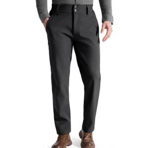 FREE SOLDIER Men's Warm Windproof Winter Fleece Lined Pants Hiking Expandable-Waist Softshell Snow Ski Pants (42W x 30L, Black)