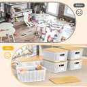 Plastic Storage Baskets with Bamboo Lids and Labels, Stackable Storage Containers, Storage Bins for Organizing Shelves Drawers Desktop Closets Office, 6 Packs-White
