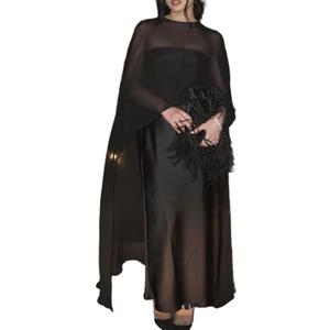 Women Sheer Poncho Chiffon Mesh Shawl Wrap Flowy Capelet Y2k Beach Cover Up Bridal Long Cape Shrug Wedding Party (One Size, Black)