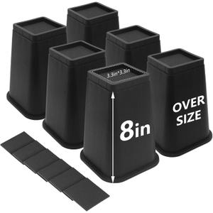 6 Pack Bed Risers 8 Inch Heavy Duty, Furniture Risers for Dorm Twin XL Table Desk Sofa Couch Cabinet Bed Frame, Black Bed Lifts Risers