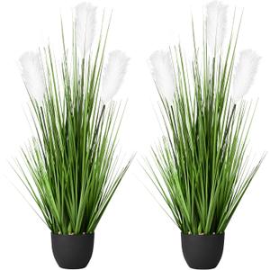 2 Pack 34" Artificial Greenery Floor Plants with Reed Flowers, Tall Fake Plant Potted, Faux Pampas Grass Silk Plants for House Decorations, Lobby, Bathroom, Wedding, Garden Indoor Outdoor