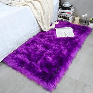 Soft Faux Fur Fluffy Area Rug, Luxury Fuzzy Sheepskin Carpet Rugs for Bedroom Living Room, Shaggy Silky Plush Carpet Bedside Rug Floor Mat, 2ft x 4ft, Purple