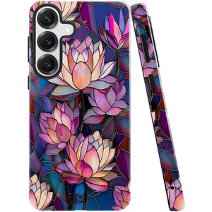 Case for Samsung Galaxy S25,Lotus Pink Flower Phone Case Drop Resistant Glossy 2 in 1 Solid Dual-Layer Cover for Girl Women