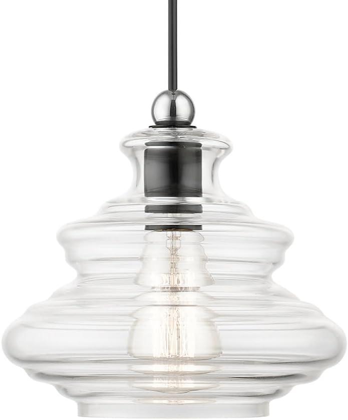 Livex Lighting, 52831-68, Everett, Pendant, Shiny Black with Chrome Finish Accents
