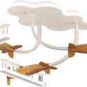 Airplane Ceiling Light Fixtures Cartoon Kids Chandelier Creative Wooden&Metal Lampbody with Acrylic Shade Flush Mount Ceiling Lamp for Children's Bedroom Nursery (A-White), L28.7 * W28.7*H10.2 inches