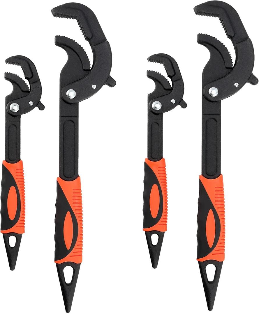 4 PCS Multi-Function Adjustable Wrench, 0.6-1.2" & 1.2-2.4" Self Adjusting Spanner Wrench, Universal Power Grip Pipe Wrench, 10 Inch and 15 Inch