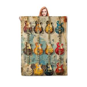 Vintage Guitar Music Blanket Gifts for Women, Musician Flannel Blanket, Soft Warm Lightweight Throw Blankets for Bed Couch Home Travel Guitar Decor 50" x 60"
