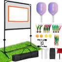 Portable Paddle Sport with Net - Indoor & Outdoor and Backyard Games - Similar to Badminton, Pingpong and Pickleball Set (Orange)
