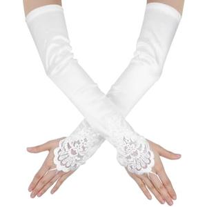 Xinjoduz Satin Opera Gloves - Elbow Length, Black, Stretchy Fingerless, Perfect for 1920s Party & Wedding
