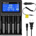 18650 Battery Charger, MIEKLALE 4-Bay Universal Battery Charger with Smart LCD Display Fast Charge for Rechargeable Batteries Li-ion LiFePO4 26650 18650 16340 10440 14500 RCR123,NI-MH NI-Cd AA AAA