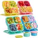 4 Pcs Snack Box Containers Set, Reusable 4 Compartment Lunchable Container with 2Pcs Sauce Containers, Stackable BPA-Free Bento Box for School, Work, Travel (4 Color)