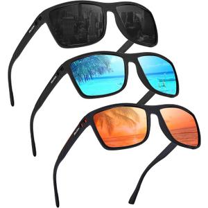 Arjien 3 Pack Polarized Sunglasses Men, Mirror Lens Mens Sunglasses for Driving Fishing Golf, UV400 Protection Sun Glasses
