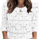 Sampeel Women Blouses Dressy Casual 3/4 Length Sleeve Tops Eyelet Lace Spring Summer Shirts Beach Vacation Clothes (White, L)
