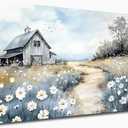 Farmhouse Barn Canvas Wall Art Rustic Farm Nature Poster Pictures Rustic Country Painting Nature Scenery Picture French Countryside Poster Blue Wildflower Barn Print for Room Decor 16x24inch Unframed