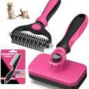 3PCS Self Cleaning Slicker Brush & Pet Grooming Rake & Flea Comb for Dogs,Cats and Horses | Double-Sided Dematting Comb & Skin Friendly Deshedding Grooming Tool (Red)