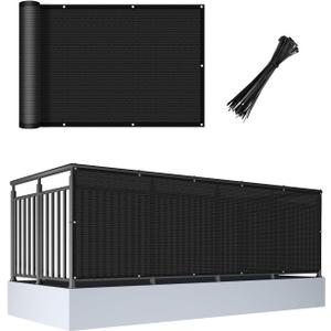 Cool Area 3'x10' Black Balcony Privacy Screen Fence Cover HDPE Mesh Fabric with Grommets UV Protection Weather-Resistant Wind Screen for Outdoor, Backyard, Deck, Porch, Patio, Apartment Railing