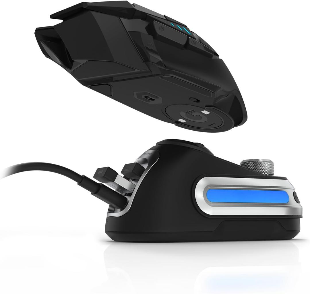 Fanxoo G-Power Charging Dock for Logitech G502 G502X Plus GPW G903 G703 Wireless Mouse with RGB Light and Computer Volume Control knobDoes not Include Mouse (Black)