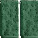 Artoid Mode 2 Pcs Dark Green 3D Shamrock Jacquard Patrick Hand Towels for Bathroom, 100% Cotton Soft Absorbent Bathroom Decor Towels, 13.7 x 29.5 Inch
