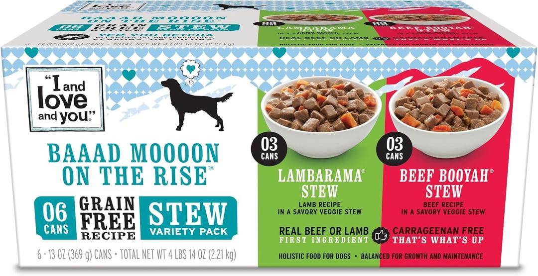 I and love and you Wet Dog Food - Baad Mooon On The Rise Variety Pack - Beef + Lamb, Grain Free, Filler Free 13oz can, 6pk (EXP 10/28/28)