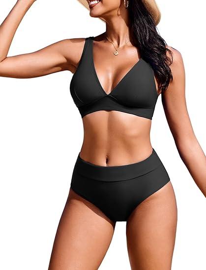 Aimage Women's Spaghetti Strap Bikini Set Swimsuits Two Piece High Waisted Bathing Suit XL