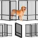 SNUOWU Full Metal Freestanding Dog Gate with Door, 32''Height Foldable Pet Dog Fence for Indoor & Outdoor, 6 Panels Extra Wide Free Standing TallDog Gates for Doorways,House,Stairs,Porch,Deck,Yard