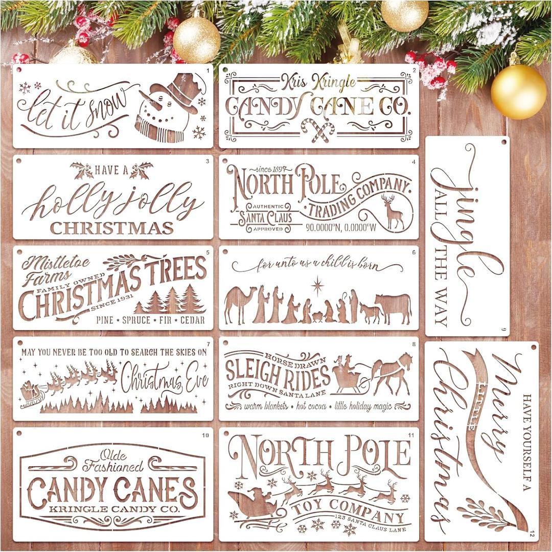 2 x Christmas Stencils for Door Mats, Large Reusable Nativity Christmas Stencils for Painting on Wood Crafts Doormat Door Hanger Signs Holiday (long12)