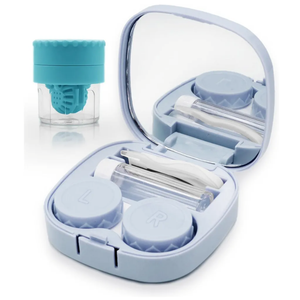 Contact Lens Case with Cleaner Washer, Travel Size Cute Colored Contact Lenses Applicator Removal Tool Kit with Mirror Solution Bottle for Daily Outdoor (Blue)