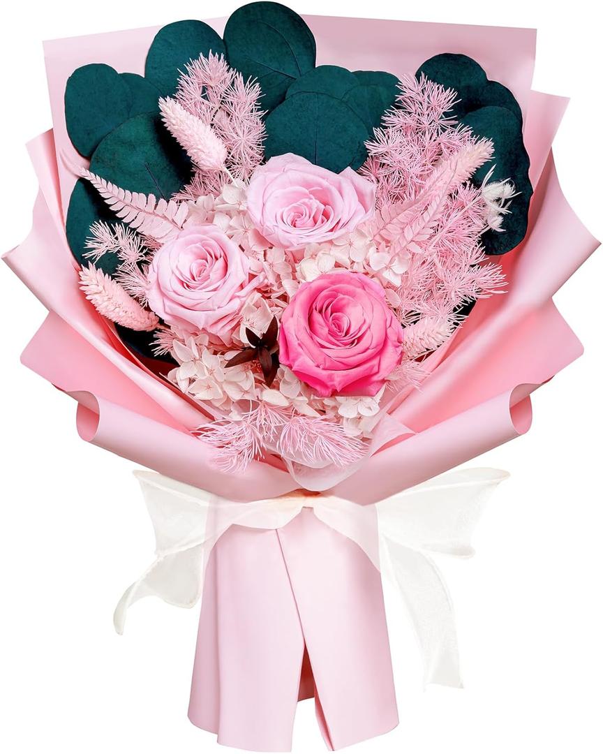 Bonsion Preserved Flowers Gifts for Women, Flower for Delivery, Pink Roses Gifts fo Her, Preserved Roses Bouquets, Birthday Gifts for Grandma, Mothers Day Flowers for Wife