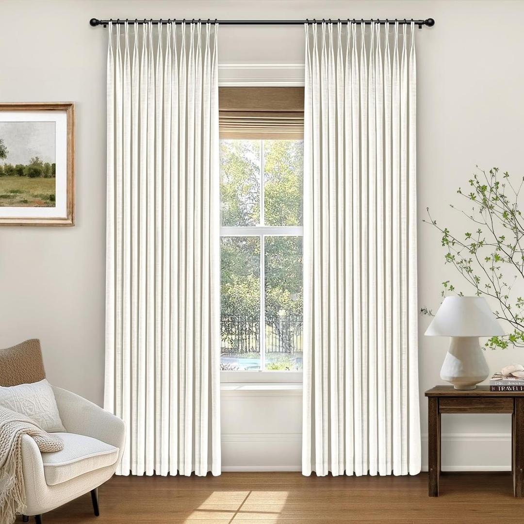 Pinch Pleated Curtains, 100% Light Blocking Linen Pinch Pleat Blackout Curtains for Bedroom, Thermal Insulated Blackout Drapes 2 Panels Set for Living Room - Natural on Linen, W40 x L90