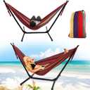 Hammock with Stand for Outside,Stable Space Saving Metal Stand 2 Person 600lbs Weight Capacity Hammock with Carrying Bag for Indoor & Outdoor(Red)