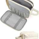 BAGSMART Travel Toiletry Bag for Women, Puffy Cosmetic Makeup Bag Organizer, Large Wide-open Travel Organizer for Toiletries, Dopp Kit Water-resistant Makeup Case for Accessories-Beige