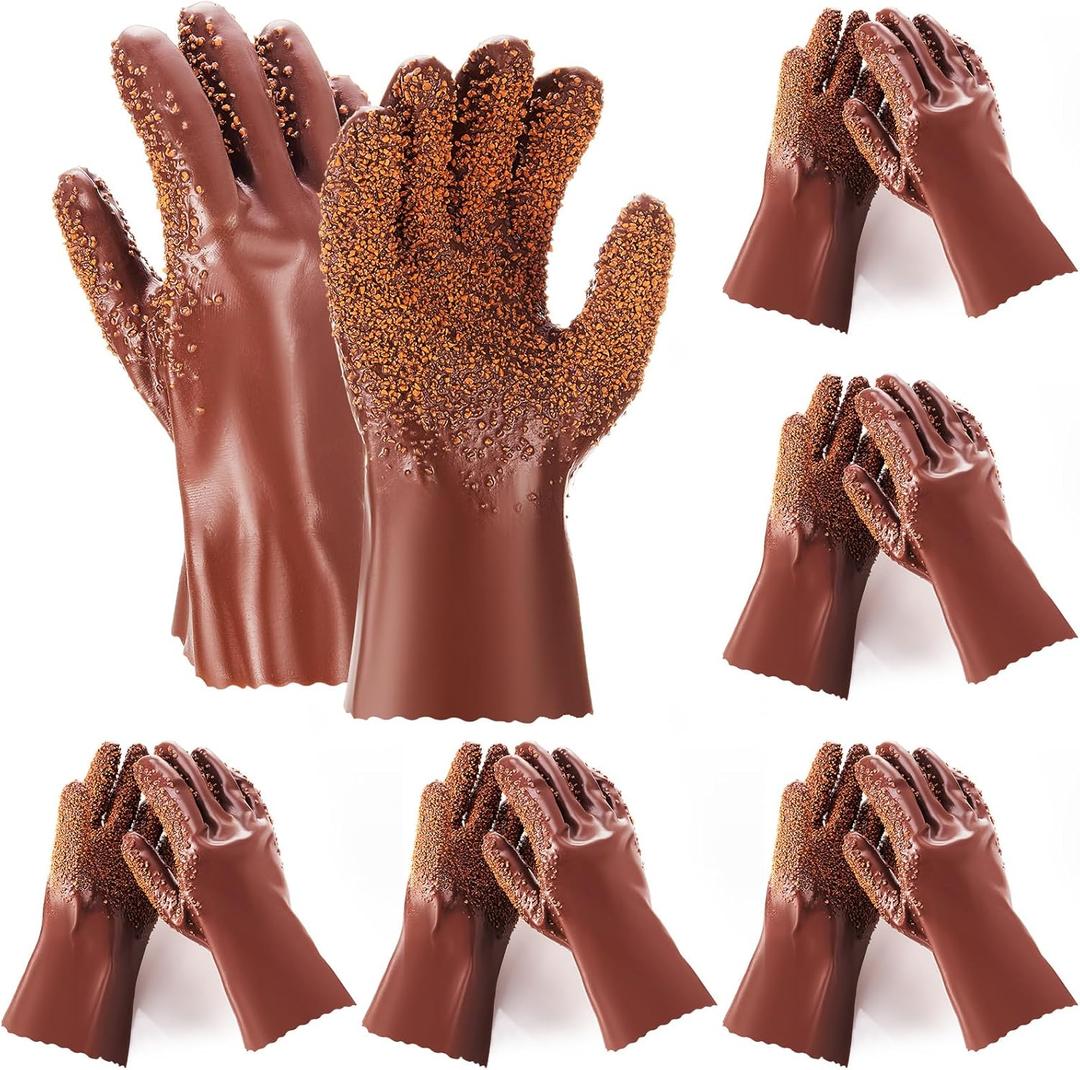 6 Pairs Sewer Snake Gloves Non Slip and Reusable PVC Sewer Abrasion Resistant Drain Cleaning Waterproof Safety Plumbing Snake Gloves for Men Women Plumber Tools (Brown)