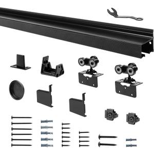 DIYHD 96" Interior Box Rail Sliding Door Hardware Kit, Wall Mount Aluminum Alloy Sliding Track Kit,Fit Wood Door Thickness 1-3/8"