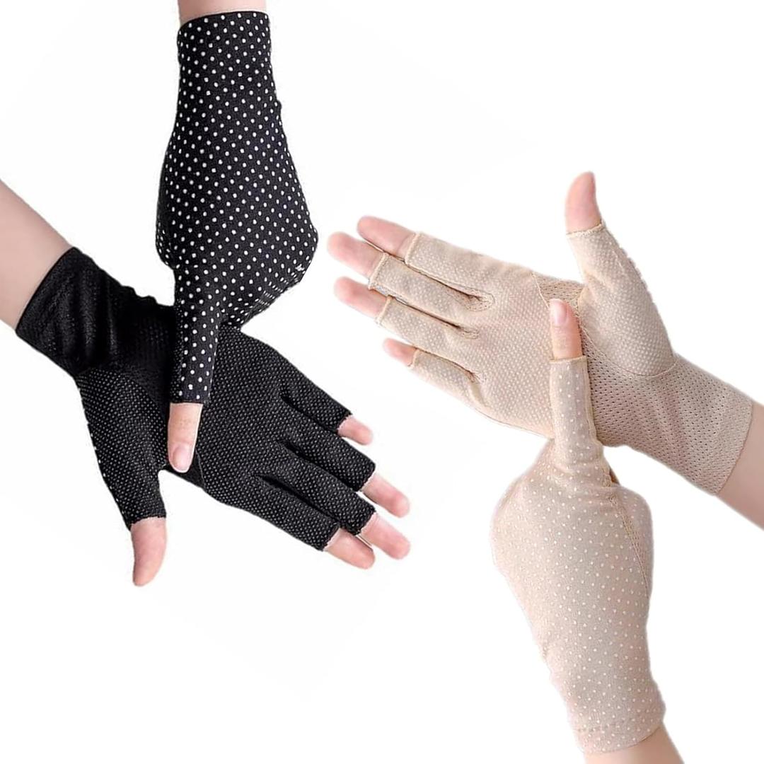IZUS Summer-UV-Protection Driving Fingerless Gloves Sunblock Polka Dot Mesh Nonslip for Women Outdoor Sport, Cycling