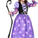 Spooktacular Creations Girls Witch Costume, Light up Witch Costume Kids, Starry Dress for Child Halloween Role Play Parties (Small(5-7 yrs), Purple)