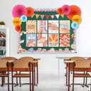 2 x Pajean 62 Pcs Retro Groovy Classroom Bulletin Board Decorations Inspirational Posters with 3D Paper Fans Groovy Cutouts Motivational Bulletin Board Set for Back to School Classroom Home Decorations