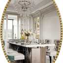 Gold Oval Bathroom Mirror, 20x30 Inch Floral Oval Mirrors for Wall, Antique Gold Metal Floral Frame Mirrors for Bedroom Living Room Hallway, Hangs Horizontally or Vertically