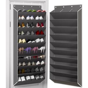 TAHAVICE Holds 30 Pairs Over the Door Shoe Organizer, 10-Tier Extra Large Size Hanging Shoe Rack with Deep Pockets for Closet Dorm Room, Space-Saving Storage for Sneakers, Boots (Grey)