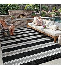 Lahome Outdoor Rug 8x10 Patio Waterproof, Reversible Black/Grey