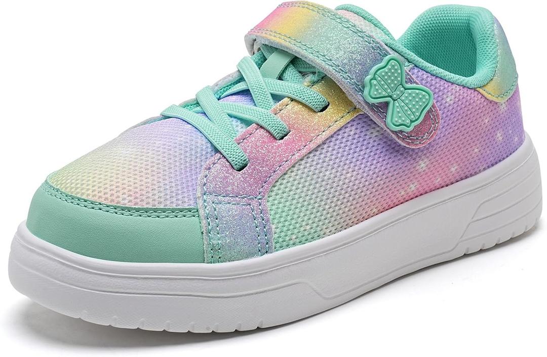 IceUnicorn Kids Girls Sneakers Lightweight Causal Walking Shoes Low Top Elastic Lace Sneaker with Hook and Loop(Toddler/Little Kid/Big Kid) (Rainbow)