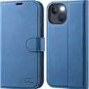 OCASE Compatible with iPhone 13 Wallet Case, PU Leather Flip Folio Case with Card Holders RFID Blocking Kickstand [Shockproof TPU Inner Shell] Phone Cover 6.1 Inch 2021 (Light Blue)