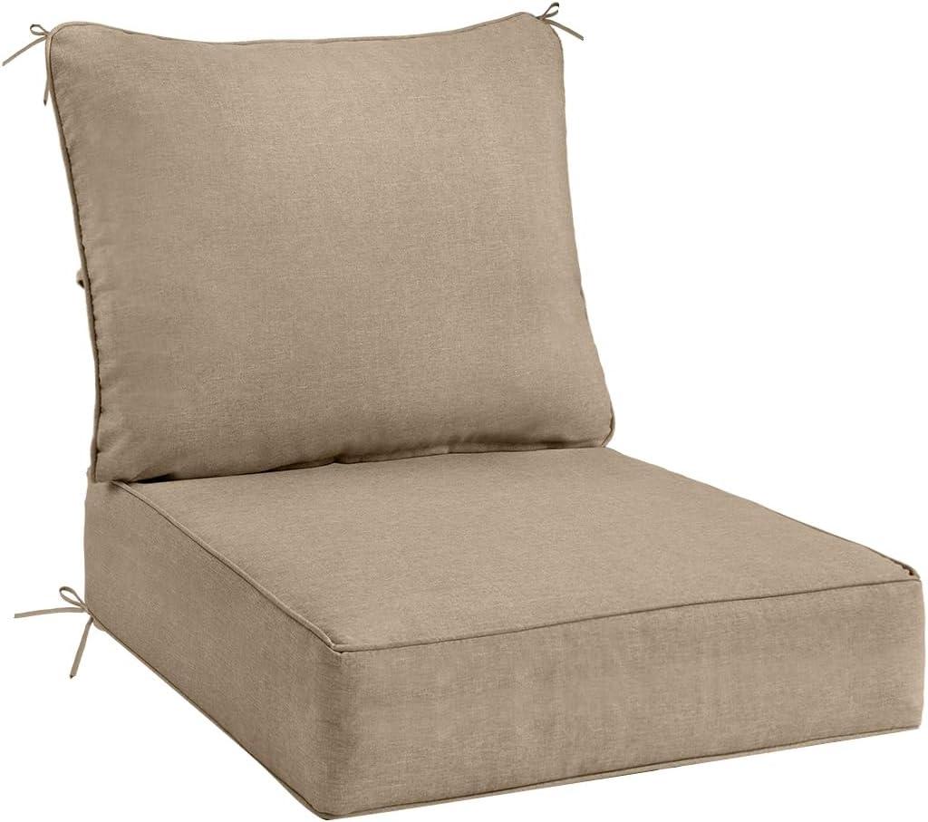 Sundale Outdoor Olefin Deep Seat Cushion, Patio Chair Cushion and Pillow, Water-Resistant Sectional Sofa Pad with Straps Khaki, 24 x 24 x 6 Inches