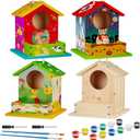 Liliful 24 Pack Wooden Birdhouse Kit DIY Bird House with Paint and Paintbrushes Art and Crafts Painting Kits for Boys Girls Adults Build Paint Classroom Birthday Indoor Outdoor Craft