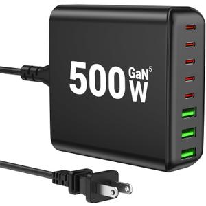 500W USB C Charger Block, 8-Port USB C Charging Station Fast Charging PD 120W PC Laptop Charger Adapter Compatible with MacBook Pro/Air/All iPad,DELL, iPhone 16/15/14/13/Pro Max/Galaxy