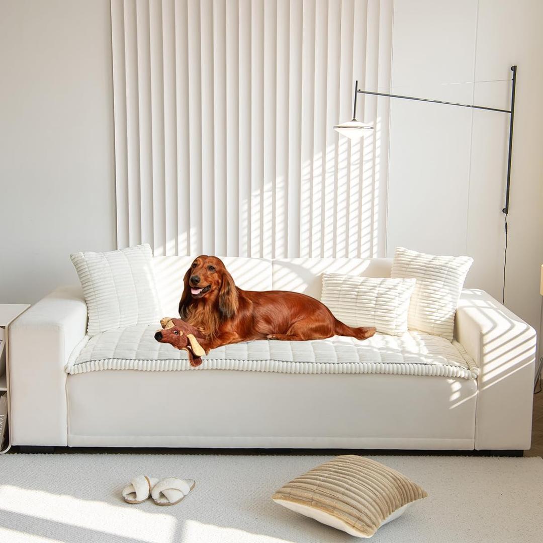 Mitid Sofa Cover Fuzzy Couch Cover for Pet, Couch Covers for Dogs Washable Non-Slip Sofa Slipcover Cushion Protector Pets Friendly Mat Bed (27.6" x 59.06", Cream)