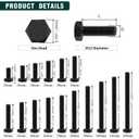 M12-1.75 x 80mm Hex Bolts, 12.9 Grade Alloy Steel, Black Oxide Finish, Full Thread, Coarse Thread UNC, Hexagon Head Bolts 5 PCS