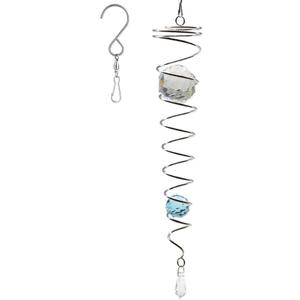 UOUDIO Gazing Ball Spiral Tail Wind Spinner StabilizeGrIndoor Outdoor Decoration Stainless Steel Crystal Glass Ball with Hanging Swivel Hook 13" inch, Light Blue 